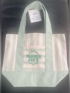 A Sparkle Trader Joe’s Mint & White Striped Mini Canvas Tote Bag